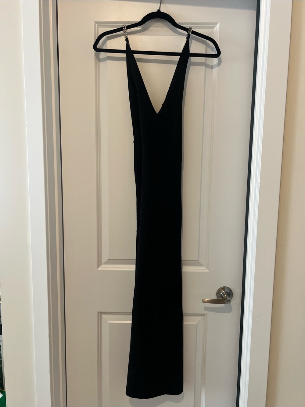 Zara Black Midi Slip Dress with V-Neck and Beaded Straps